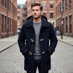 Men’s Banana Republic Navy Wool Hooded Duffle Coat Sz S